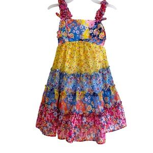 Jona Michelle Floral Tired Dress Patchwork Sleeveless Straps Girls Size 4T